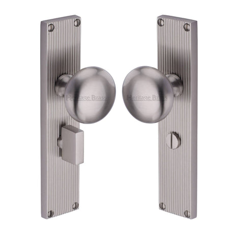 Heritage Brass Door Furniture Satin Nickel / Mortice Knobs Heritage Brass Mortice Knob on Reeded Bathroom Plate Victoria Design Satin Nickel finish