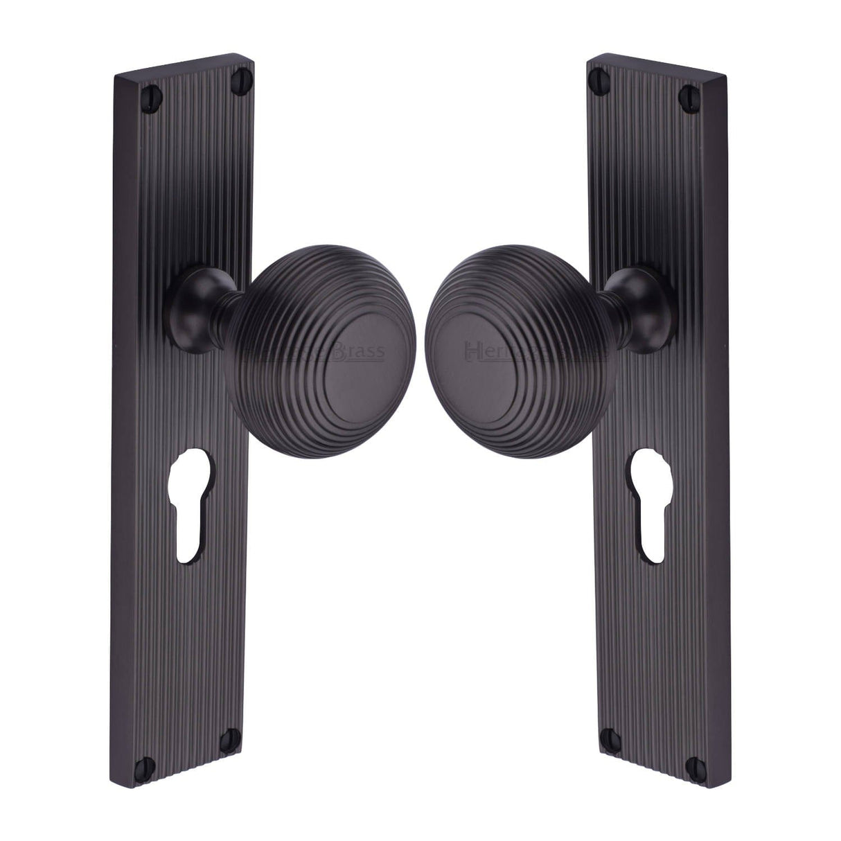 Heritage Brass Door Furniture Matt Bronze / Mortice Knobs Heritage Brass Mortice Knob on Reeded Euro Profile Plate Beehive Design Matt Bronze finish
