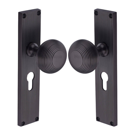 Heritage Brass Door Furniture Matt Bronze / Mortice Knobs Heritage Brass Mortice Knob on Reeded Euro Profile Plate Beehive Design Matt Bronze finish