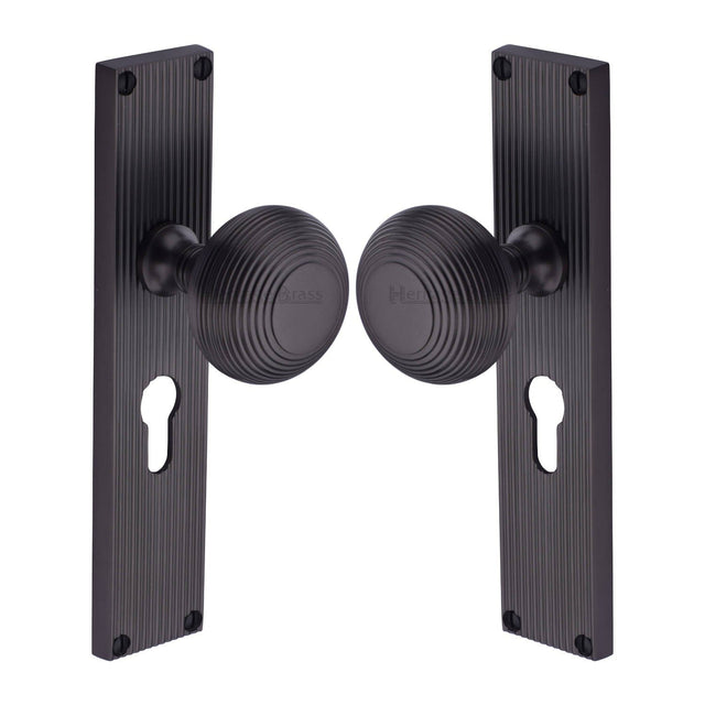 Heritage Brass Door Furniture Matt Bronze / Mortice Knobs Heritage Brass Mortice Knob on Reeded Euro Profile Plate Beehive Design Matt Bronze finish
