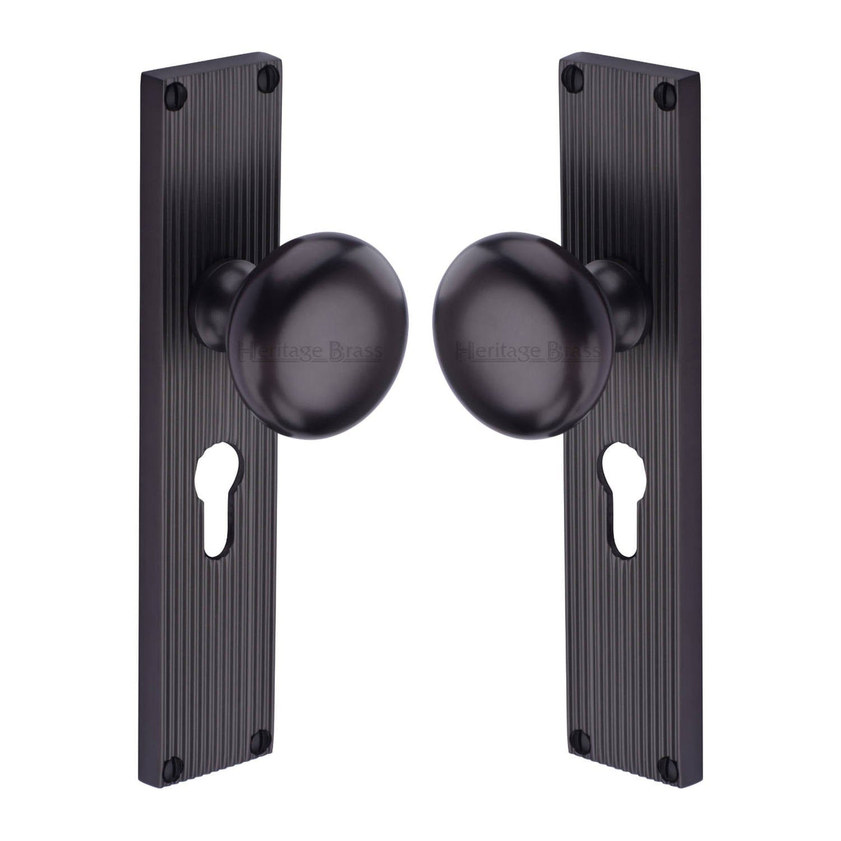 Heritage Brass Door Furniture Matt Bronze / Mortice Knobs Heritage Brass Mortice Knob on Reeded Euro Profile Plate Victoria Design Matt Bronze finish