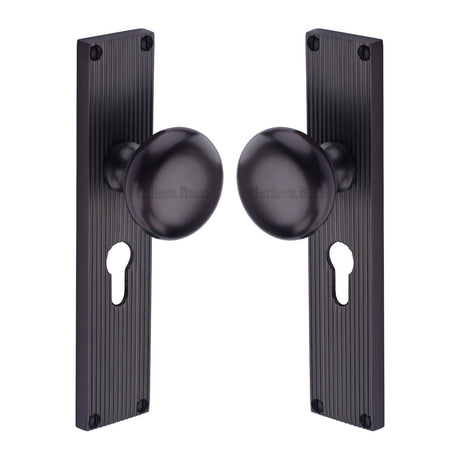 Heritage Brass Door Furniture Matt Bronze / Mortice Knobs Heritage Brass Mortice Knob on Reeded Euro Profile Plate Victoria Design Matt Bronze finish