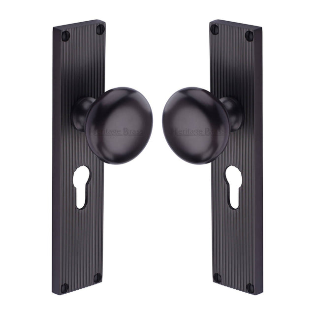 Heritage Brass Door Furniture Matt Bronze / Mortice Knobs Heritage Brass Mortice Knob on Reeded Euro Profile Plate Victoria Design Matt Bronze finish