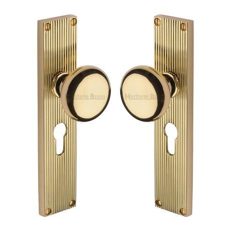 Heritage Brass Door Furniture Polished Brass / Mortice Knobs Heritage Brass Mortice Knob on Reeded Euro Profile Plate Victoria Design Polished Brass finish