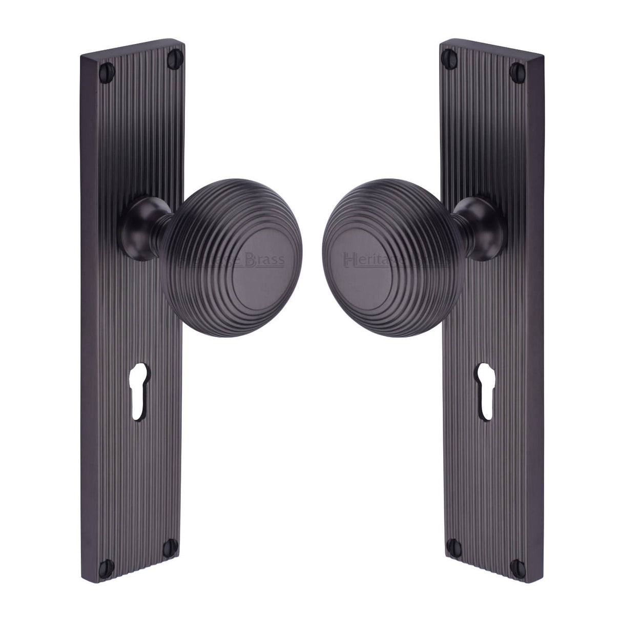Heritage Brass Door Furniture Matt Bronze / Mortice Knobs Heritage Brass Mortice Knob on Reeded Lock Plate Beehive Design Matt Bronze finish
