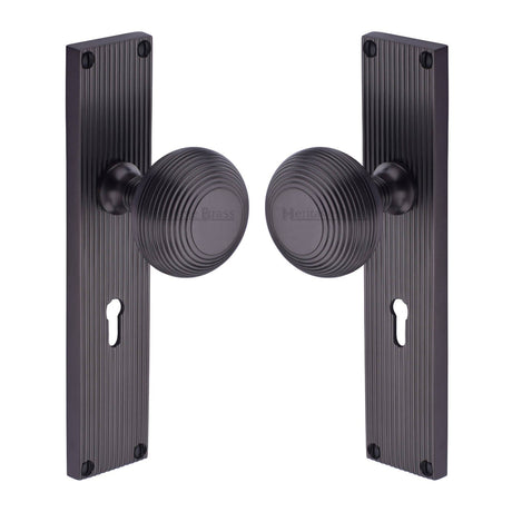 Heritage Brass Door Furniture Matt Bronze / Mortice Knobs Heritage Brass Mortice Knob on Reeded Lock Plate Beehive Design Matt Bronze finish