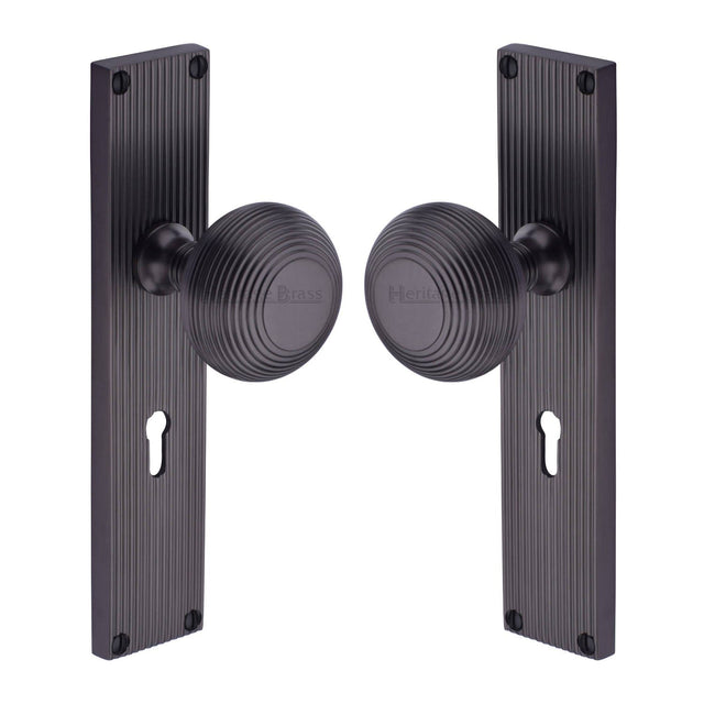 Heritage Brass Door Furniture Matt Bronze / Mortice Knobs Heritage Brass Mortice Knob on Reeded Lock Plate Beehive Design Matt Bronze finish