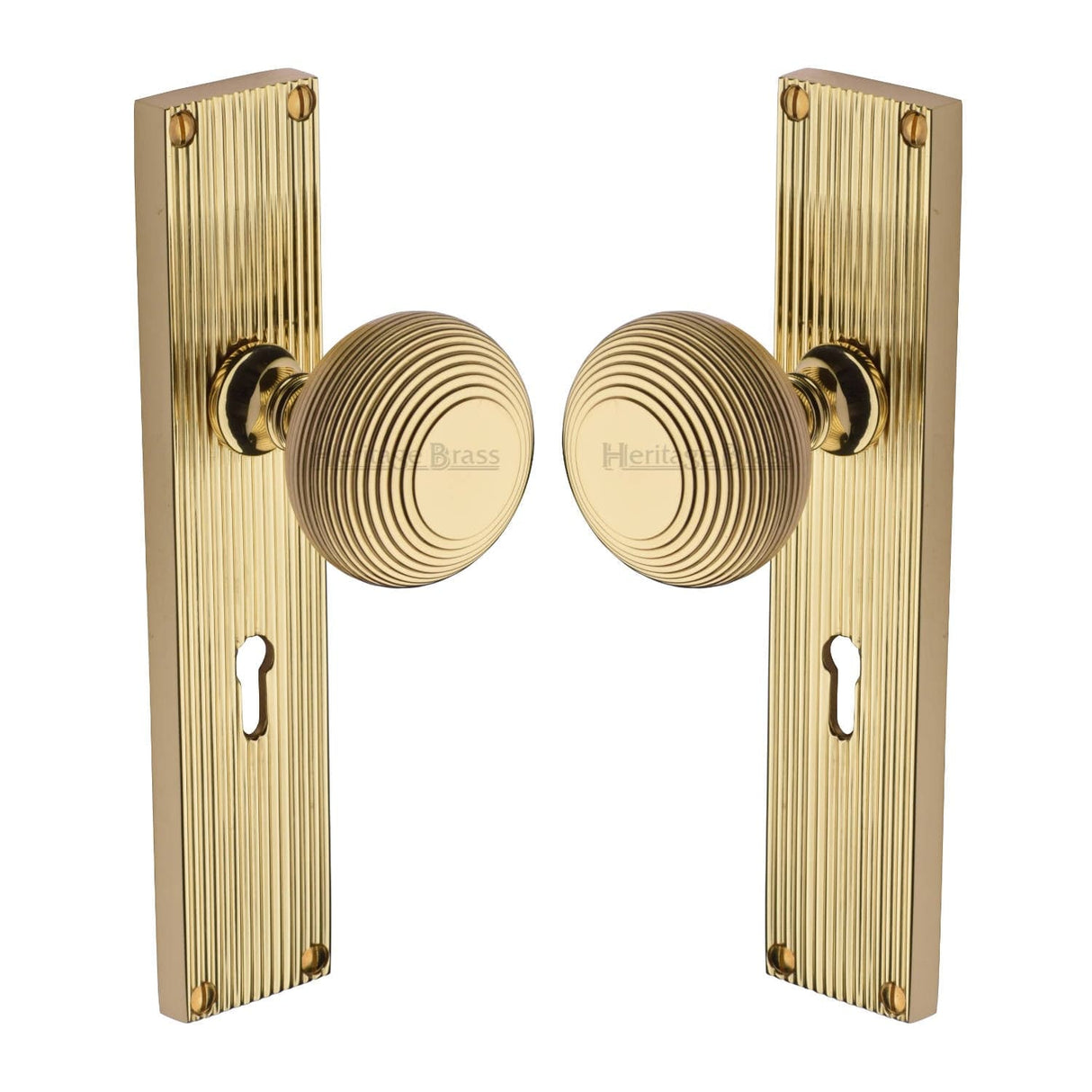 Heritage Brass Door Furniture Polished Brass / Mortice Knobs Heritage Brass Mortice Knob on Reeded Lock Plate Beehive Design Polished Brass finish