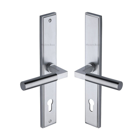 Heritage Brass Door Furniture Satin Chrome / Multi Point Lock Set / 92mm c/c Heritage Brass - Multi-Point Door Handle Lever Lock Bauhaus RH Design Satin Chrom