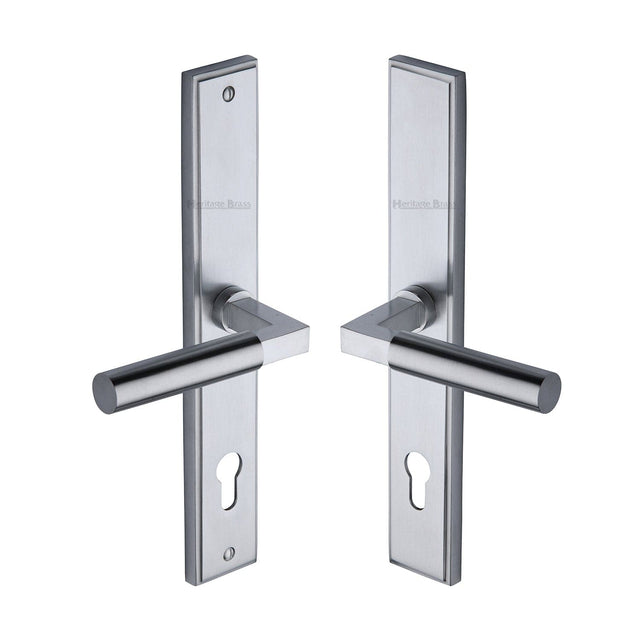 Heritage Brass Door Furniture Satin Chrome / Multi Point Lock Set / 92mm c/c Heritage Brass - Multi-Point Door Handle Lever Lock Bauhaus RH Design Satin Chrom
