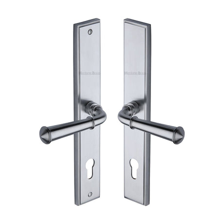 Heritage Brass Door Furniture Satin Chrome / Multi Point Lock Set / 92mm c/c Heritage Brass - Multi-Point Door Handle Lever Lock Colonial RH Design Satin Chro