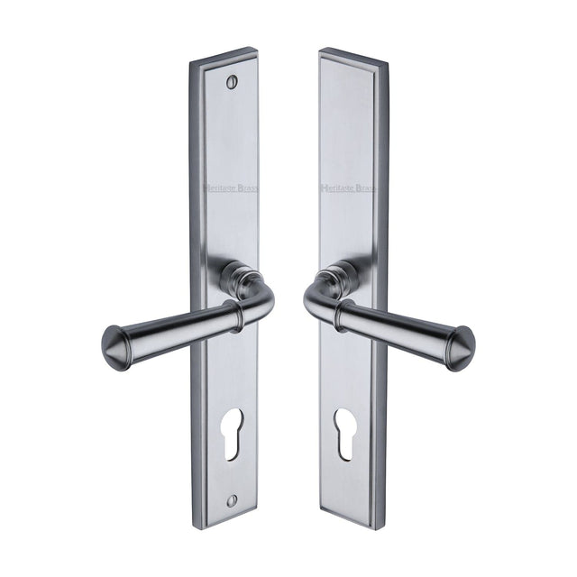 Heritage Brass Door Furniture Satin Chrome / Multi Point Lock Set / 92mm c/c Heritage Brass - Multi-Point Door Handle Lever Lock Colonial RH Design Satin Chro