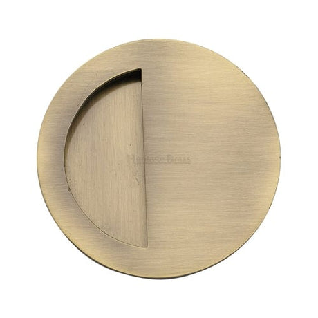 Heritage Brass Door Furniture Antique Brass / Flush Handle / Round Heritage Brass - Round Half Moon Flush Pull Antique Brass Finish
