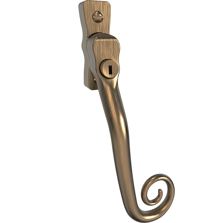 High quality image of Mila Heritage Monkey Tail Casement Handle Antique Bronze Right hand | Sku. cb700252 | available to order from Trade Door Handles in Kendal.