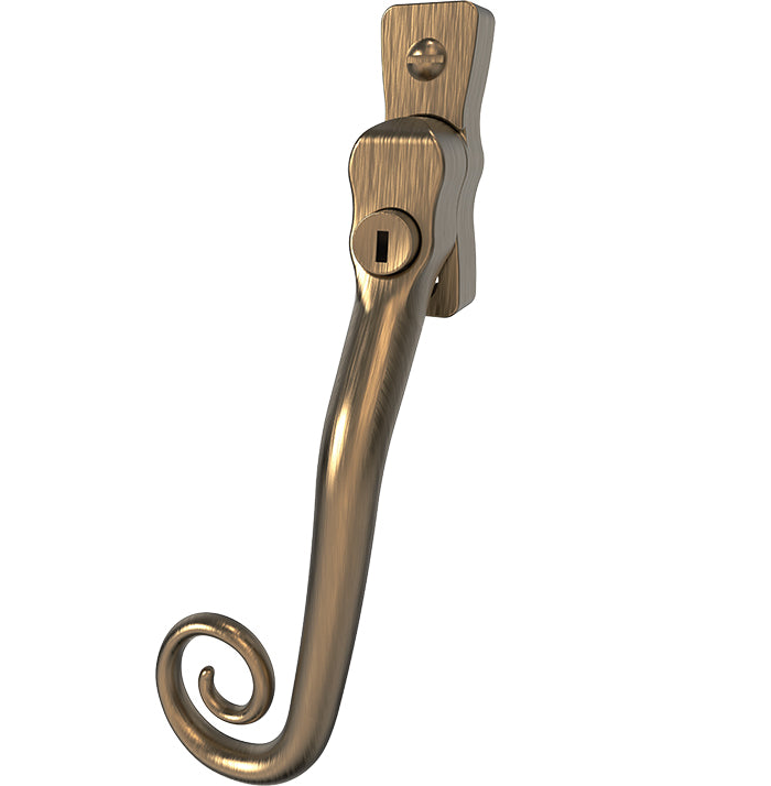 High quality image of Mila Heritage Monkey Tail Casement Handle Antique Bronze Left hand | Sku. cb700253 | available to order from Trade Door Handles in Kendal.