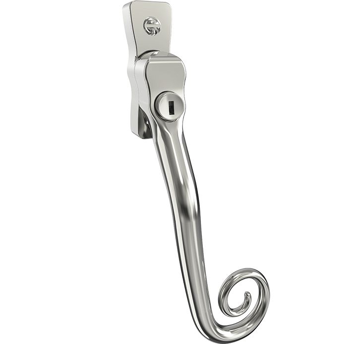 High quality image of Mila Heritage Monkey Tail Casement Handle Polished Chrome Right hand | Sku. cb700132 | available to order from Trade Door Handles in Kendal.