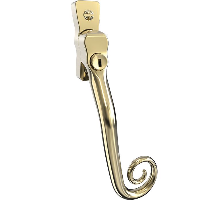 High quality image of Mila Heritage Monkey Tail Casement Handle Polished Gold Right hand | Sku. cb700162 | available to order from Trade Door Handles in Kendal.