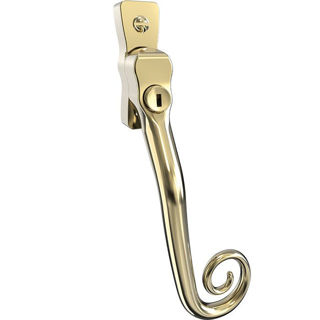 High quality image of Mila Heritage Monkey Tail Casement Handle Polished Gold Right hand | Sku. cb700162 | available to order from Trade Door Handles in Kendal.