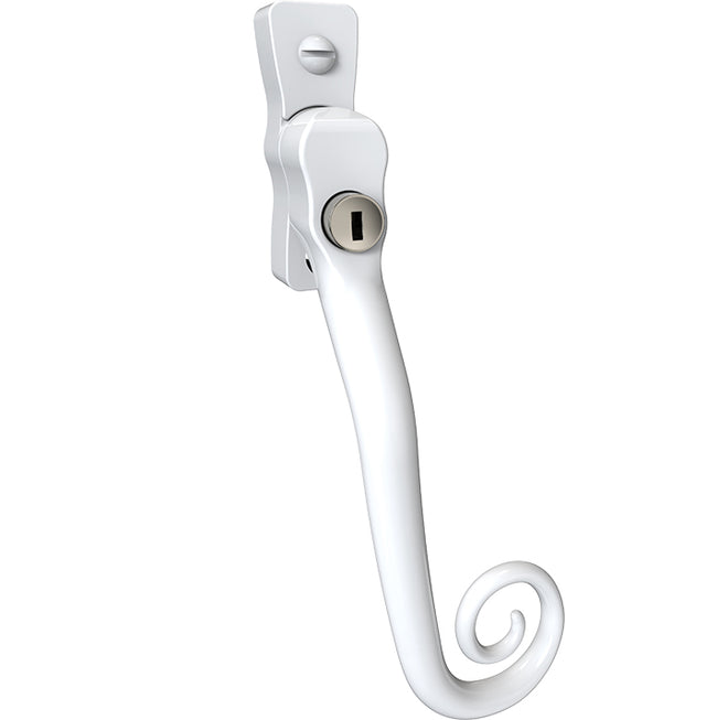 High quality image of Mila Heritage Monkey Tail Casement Handle White Right hand | Sku. cb700102 | available to order from Trade Door Handles in Kendal.