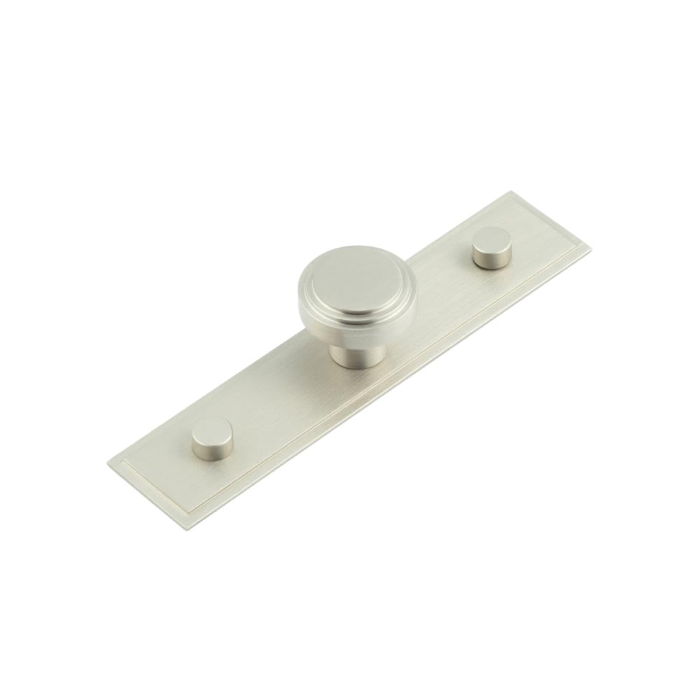 This is an image showing the Frelan - Cropley Cupboard Knobs 30mm Stepped Backplate Satin Nickel available to order from Trade Door Handles in Kendal