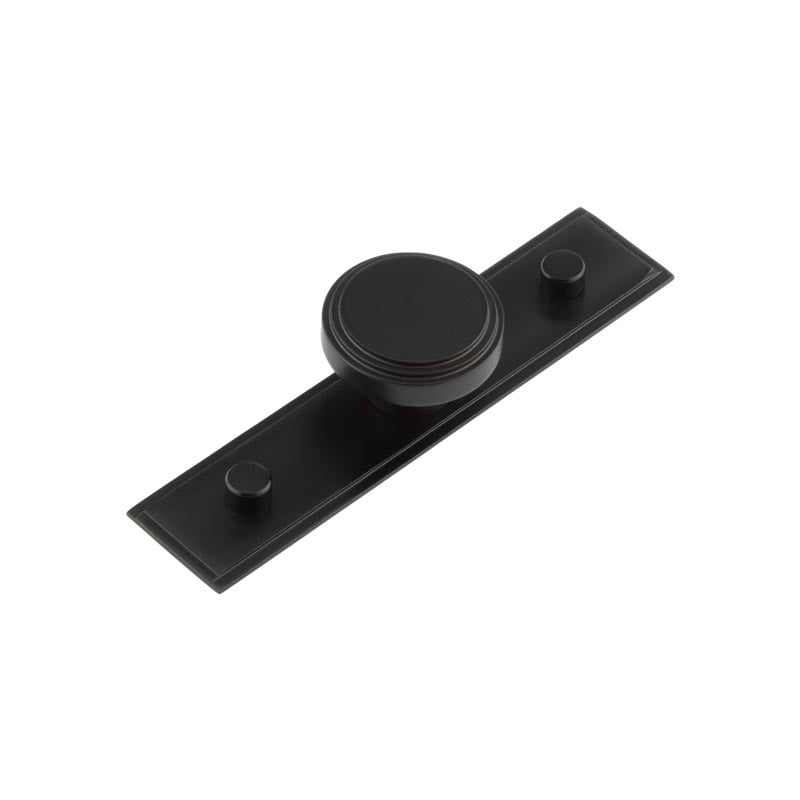 This is an image showing the Frelan - Cropley Cupboard Knobs 40mm Stepped Backplate Black available to order from Trade Door Handles in Kendal