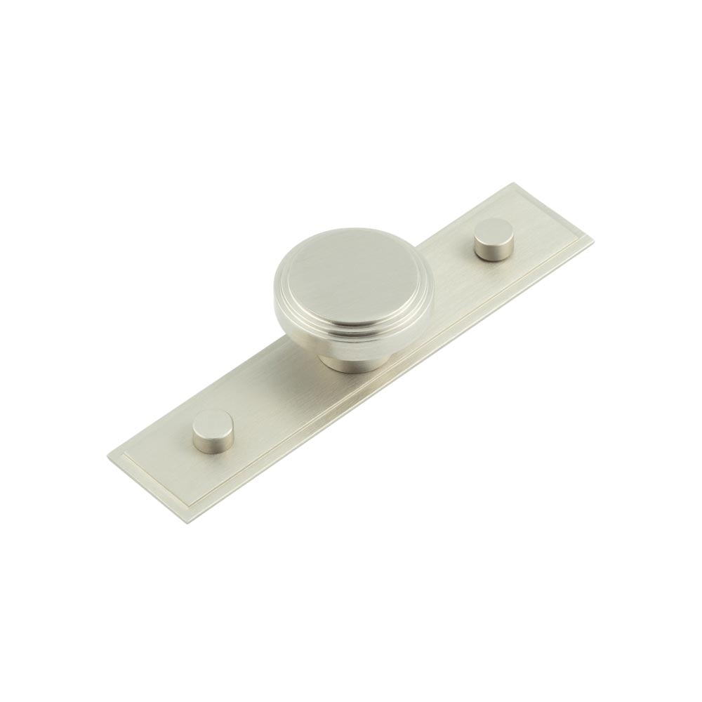 This is an image showing the Frelan - Cropley Cupboard Knobs 40mm Stepped Backplate Satin Nickel available to order from Trade Door Handles in Kendal