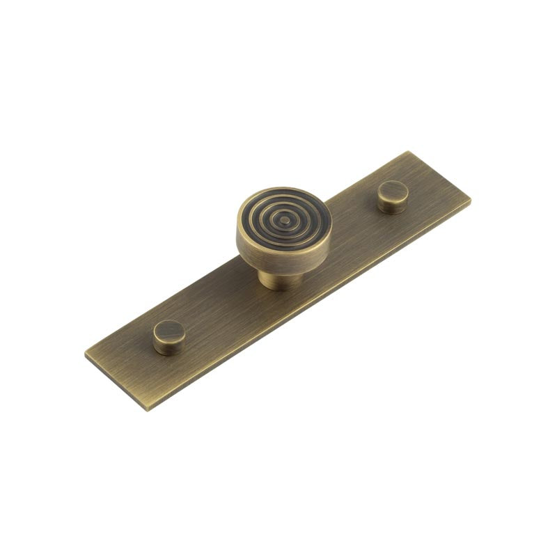High quality image of Hoxton - Murray Cupboard Knobs 30mm Plain Backplate Antique Brass Sku. HOX-1130AB-5090AB