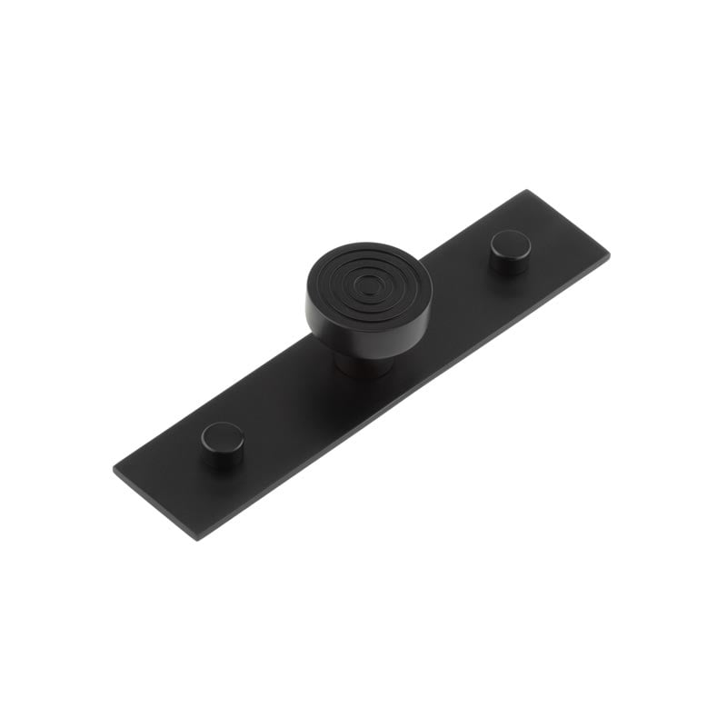 This is an image showing the Frelan - Murray Cupboard Knobs 30mm Plain Backplate Black available to order from Trade Door Handles in Kendal