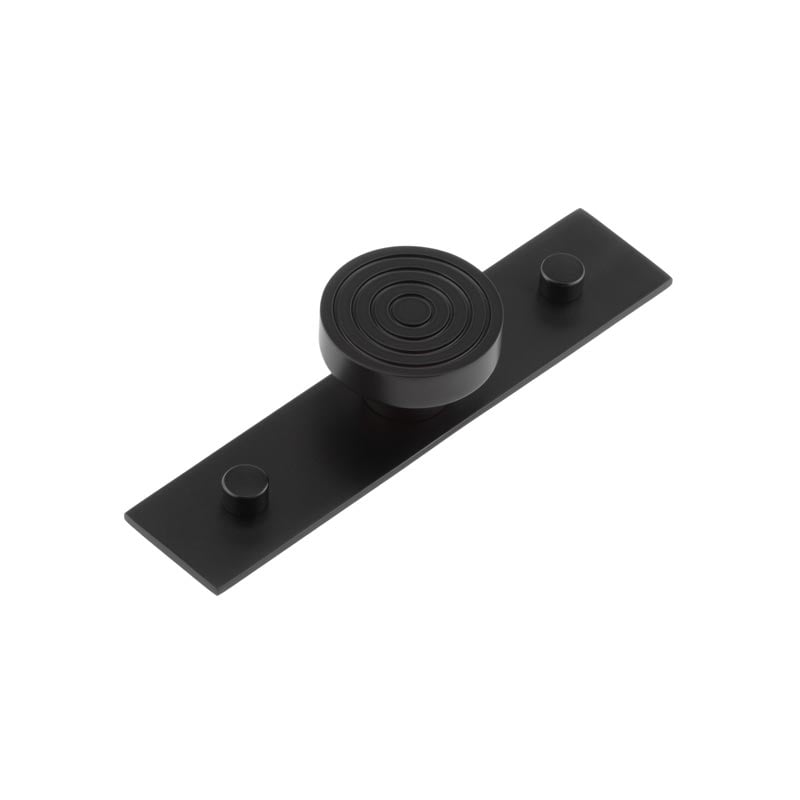 This is an image showing the Frelan - Murray Cupboard Knobs 40mm Plain Backplate Black available to order from Trade Door Handles in Kendal