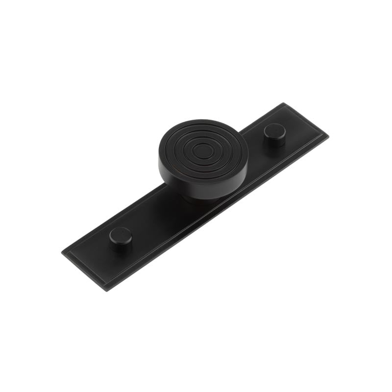 This is an image showing the Frelan - Murray Cupboard Knobs 40mm Stepped Backplate Black available to order from Trade Door Handles in Kendal