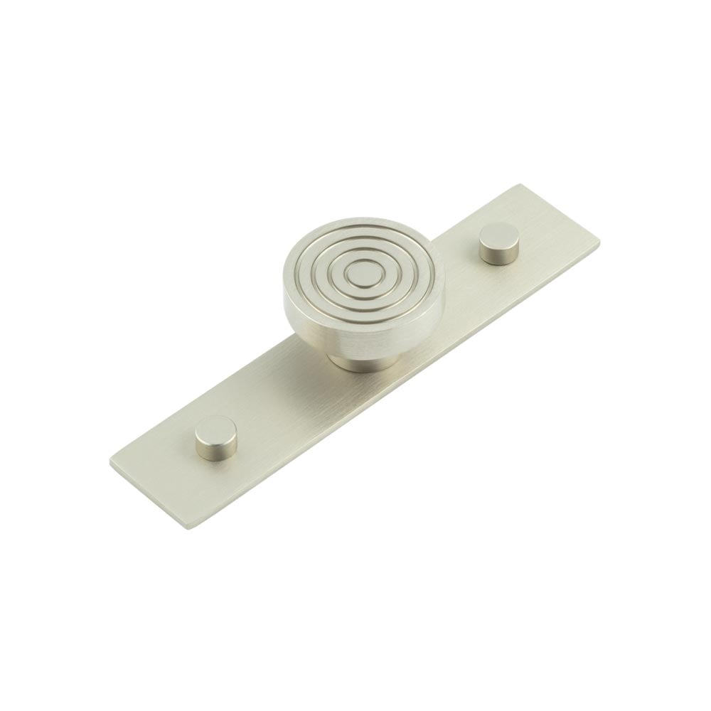 This is an image showing the Frelan - Murray Cupboard Knobs 40mm Plain Backplate Satin Nickel available to order from Trade Door Handles in Kendal