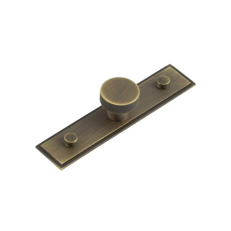 This is an image showing the Frelan - Wenlock Cupboard Knobs 30mm Stepped Backplate Antique Brass available to order from Trade Door Handles in Kendal