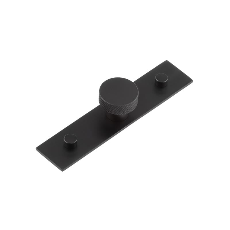 This is an image showing the Frelan - Wenlock Cupboard Knobs 30mm Plain Backplate Matt Black available to order from Trade Door Handles in Kendal