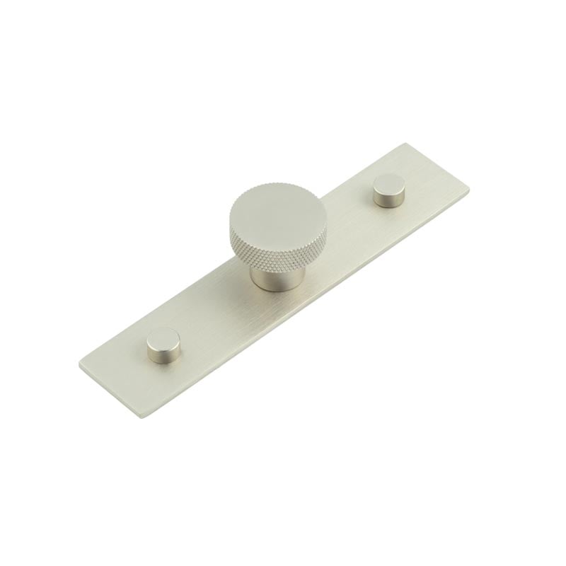 This is an image showing the Frelan - Wenlock Cupboard Knobs 30mm Plain Backplate Satin Nickel available to order from Trade Door Handles in Kendal