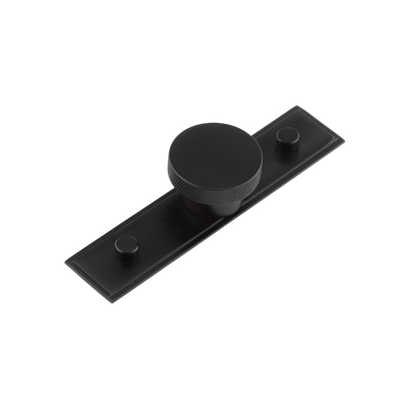 High quality image of Hoxton - Wenlock Cupboard Knobs 40mm Stepped Backplate Matt Black Sku. HOX-140MB-6090MB