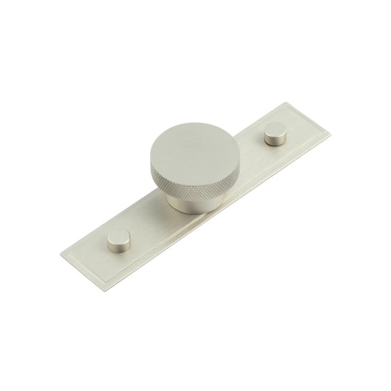 This is an image showing the Frelan - Wenlock Cupboard Knobs 40mm Stepped Backplate Satin Nickel available to order from Trade Door Handles in Kendal