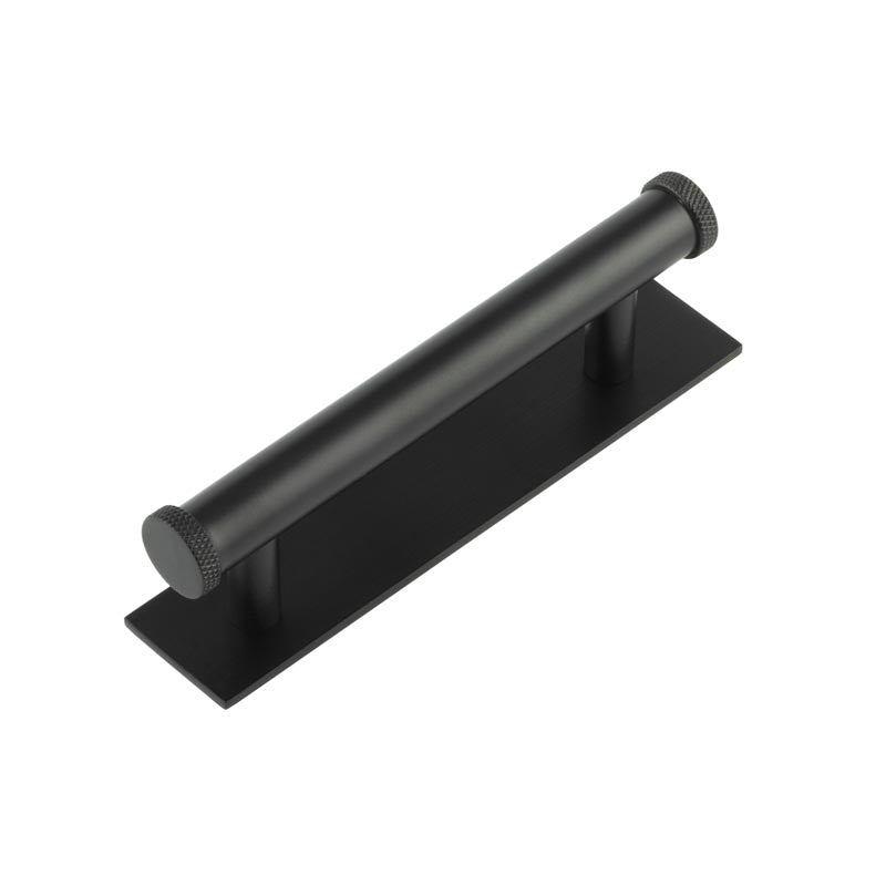 High quality image of Hoxton - Wenlock Cabinet Handles 96mm Ctrs Plain Backplate Matt Black Sku. HOX-150MB-5050MB