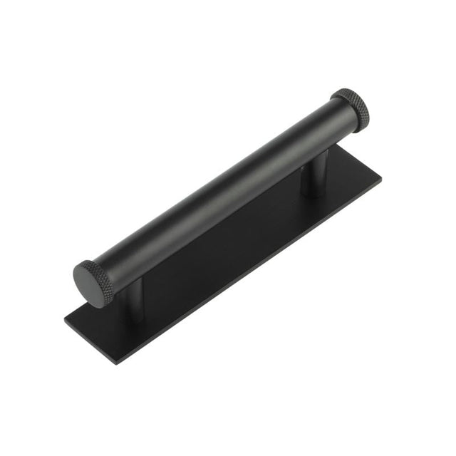 This is an image showing the Frelan - Hoxton Wenlock Cabinet Handles 96mm Ctrs Plain Backplate Matt Black available to order from Trade Door Handles in Kendal