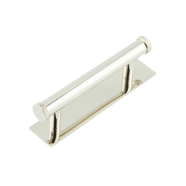 This is an image showing the Frelan - Hoxton Wenlock Cabinet Handles 96mm Ctrs Plain Backplate Polished Nickel available to order from Trade Door Handles in Kendal