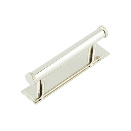 This is an image showing the Frelan - Hoxton Wenlock Cabinet Handles 96mm Ctrs Stepped Backplate Polished Nickel available to order from Trade Door Handles in Kendal