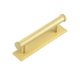 High quality image of Hoxton - Wenlock Cabinet Handles 96mm Ctrs Stepped Backplate Satin Brass Sku. HOX-150SB-6050SB