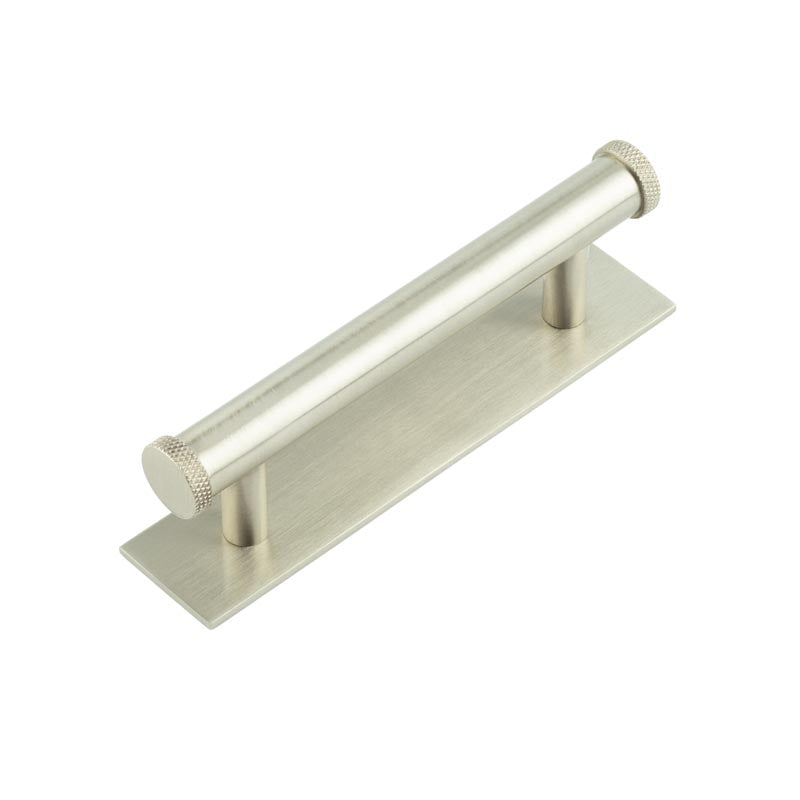 High quality image of Hoxton - Wenlock Cabinet Handles 96mm Ctrs Plain Backplate Satin Nickel Sku. HOX-150SN-5050SN
