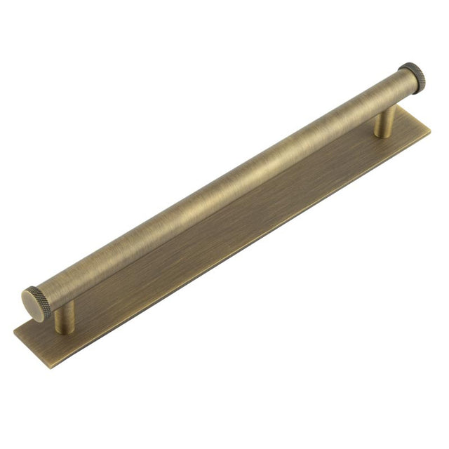 High quality image of Hoxton - Wenlock Cabinet Handles 224mm Ctrs Plain Backplate Antique Brass Sku. HOX-160AB-5060AB