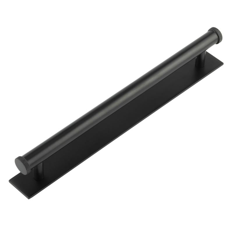 This is an image showing the Frelan - Hoxton Wenlock Cabinet Handles 224mm Ctrs Plain Backplate Matt Black available to order from Trade Door Handles in Kendal