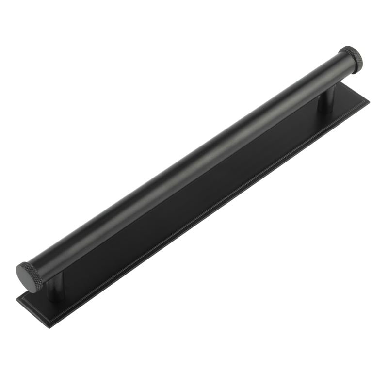 High quality image of Frelan - Hoxton Wenlock Cabinet Handles 224mm Ctrs Stepped Backplate Matt Black | Sku. hox-160mb-6060mb | available to order from Trade Door Handles in Kendal.