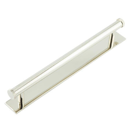 High quality image of Hoxton - Wenlock Cabinet Handles 224mm Ctrs Plain Backplate Polished Nickel Sku. HOX-160PN-5060PN