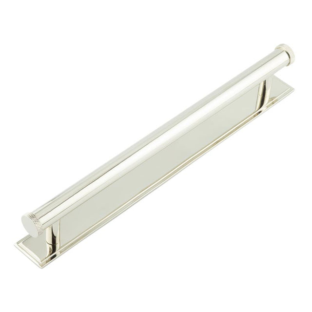 High quality image of Hoxton - Wenlock Cabinet Handles 224mm Ctrs Stepped Backplate Polished Nickel Sku. HOX-160PN-6060PN