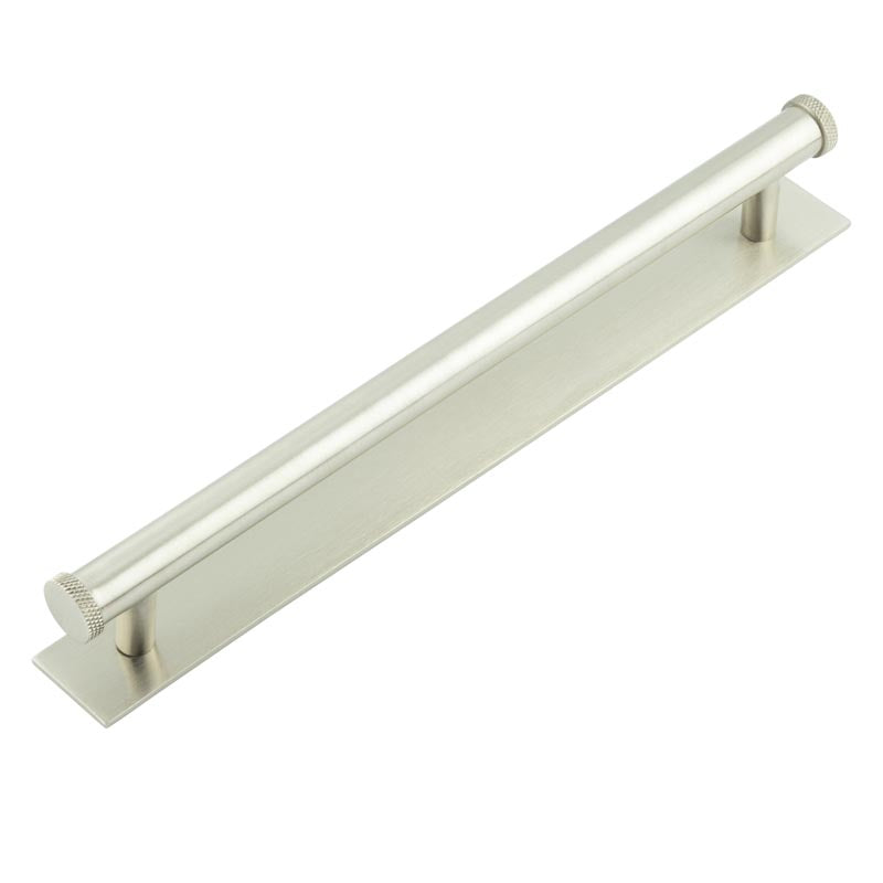 High quality image of Hoxton - Wenlock Cabinet Handles 224mm Ctrs Plain Backplate Satin Nickel Sku. HOX-160SN-5060SN