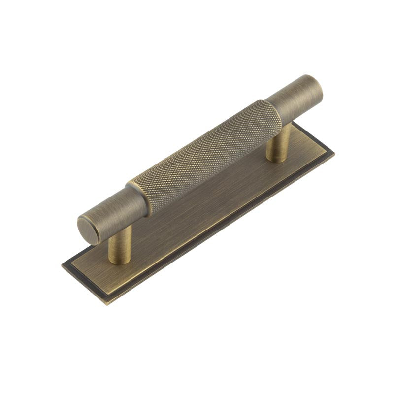 High quality image of Hoxton - Taplow Cabinet Handles 96mm Ctrs Stepped Backplate Antique Brass Sku. HOX-2050AB-6050AB