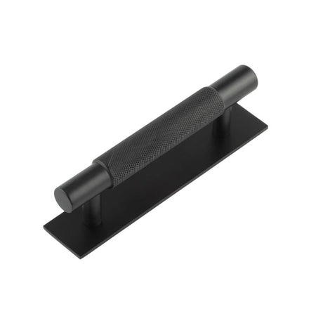 This is an image showing the Frelan - Hoxton Taplow Cabinet Handles 96mm Ctrs Plain Backplate Matt Black available to order from Trade Door Handles in Kendal